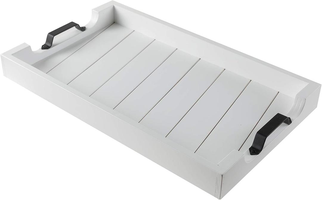 Bamboo Land- Large Wooden Serving Tray with Handle, 20 X 12, White, Wooden Tray with Handles, Serving Tray with Handles