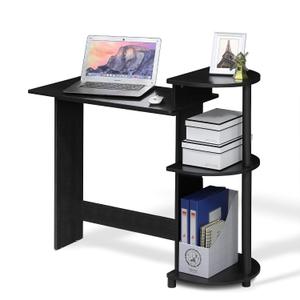 Furinno COMPACT Desk, 28.5" Wide Gaming Desk with Shelves, Computer Desk with Book Shelf, Office Desk for Home Office, Study Room, Dorm, Bedroom, Americano, Round Side Shelves