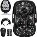 Tinlyfinly Infant Car Seat Insert with Removable Cushion for Preemie to Toddler, Reversible Newborn Carseat Insert for Baby Head Body Support, Fits for Stroller, Baby Swing, Bouncer (Black Star)