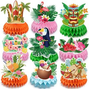 Luau Party Decorations - 9 PCS Hawaiian Honeycomb Table Centerpiece for Tiki and Love Island Hawaiian Theme Party Favors Supplies | Tropical Party Decorations for Summer Beach Pool Birthday Wedding