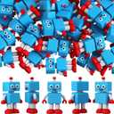 Leinuosen 100 Pcs Mini Robot Figures 1.57 Inch Miniature Robot Statues Figurines Robots Themed Birthday Party Decorations for Tabletop Home Fairy Garden Decor to Hide Gifts (Blue and Red)