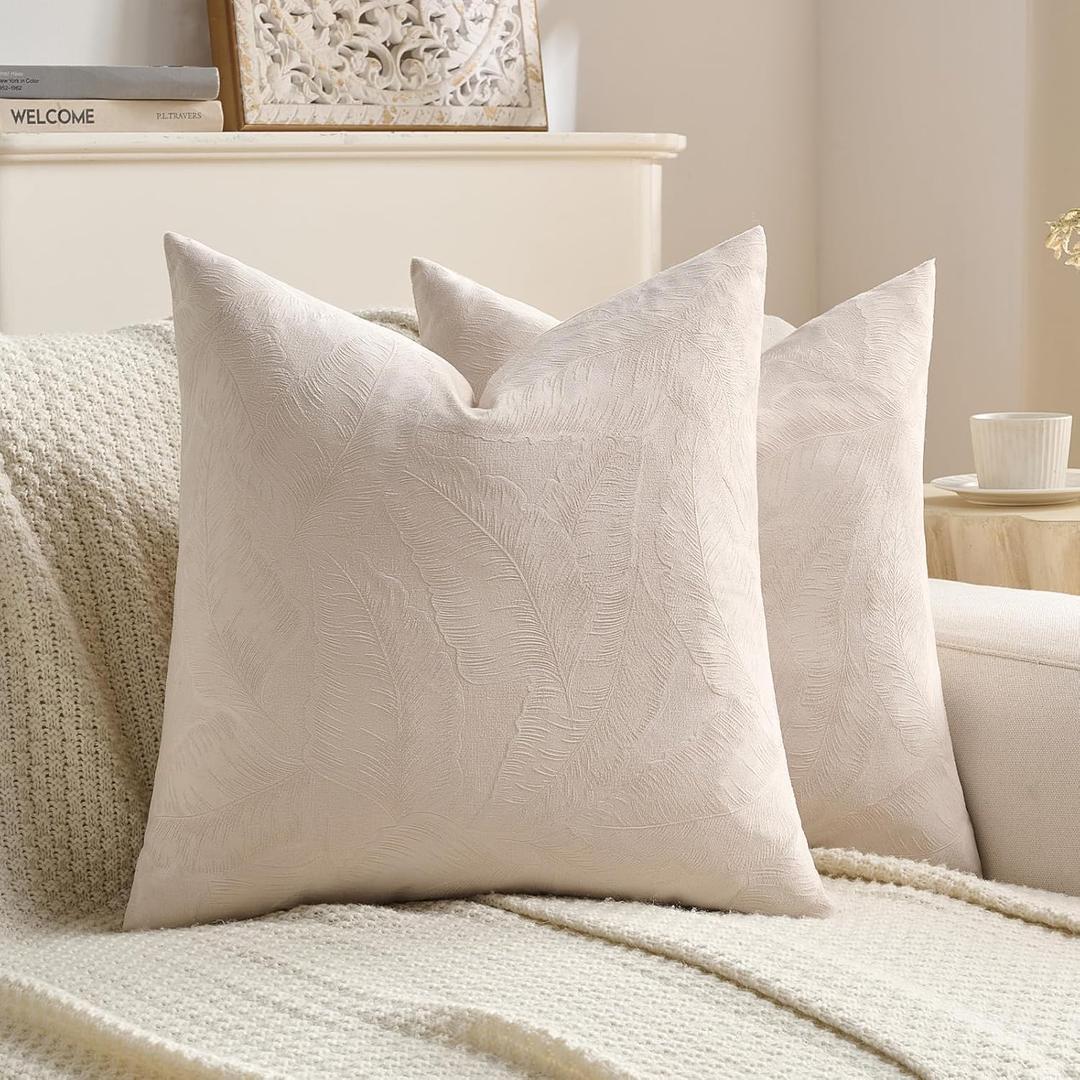 FUTEI Pack of 2 Velvet Throw Pillow Covers 16x16 Inch, Beige