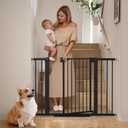 Mumeasy 29.6-46" Baby Gate for Stairs, Pressure Mounted Dog Gate for Doorways, Auto Close Pet Gate for Indoor Use, Extra Wide Child Gate with Walk Thru Door Black, Mom's Choice Awards Winner