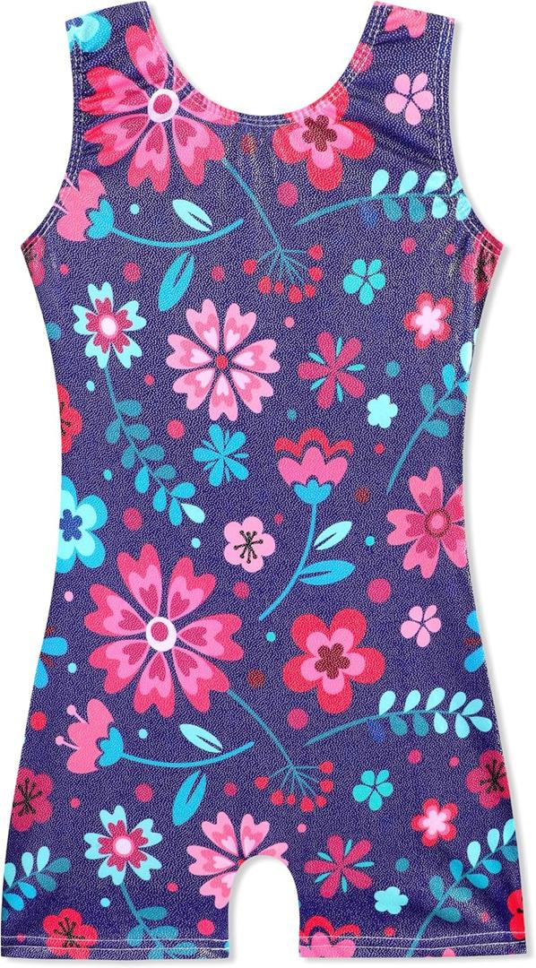 HOZIY Gymnastics Leotards for Girls Unicorn Aurora Rainbow Mermaid Dinosaur Cupcake Sparkle Biketard Toddlers Kids Children (3-4T, Blue Flower)