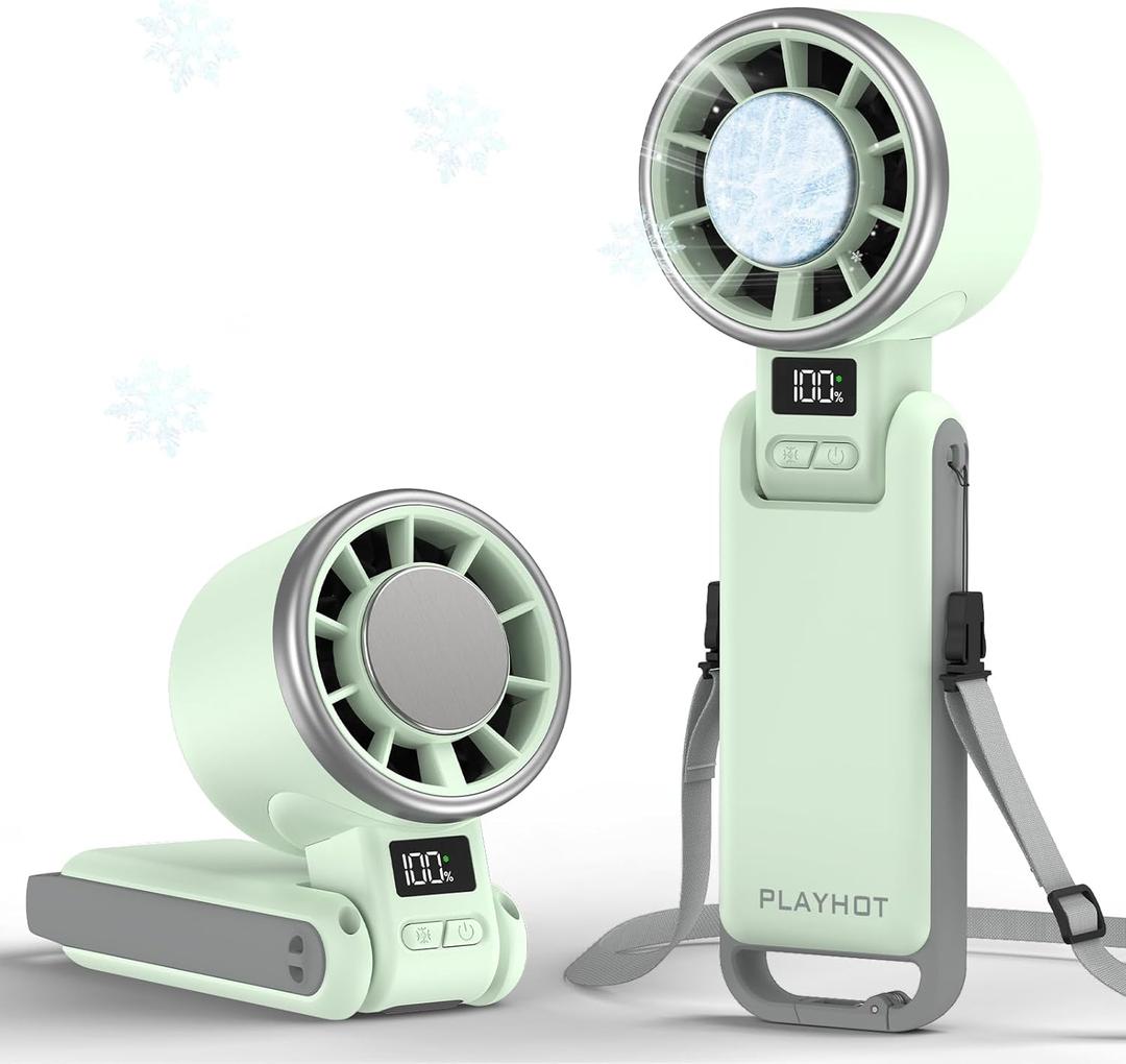 Upgraded Portable Handheld Fan with 60F Ice Cooling, Up tp 12Hrs Hand Held Portables Fans, 5 Speed 25550RPM Powerful Portable Fan Handheld, Hand/Neck/Desk Fan 3 IN 1(Green)