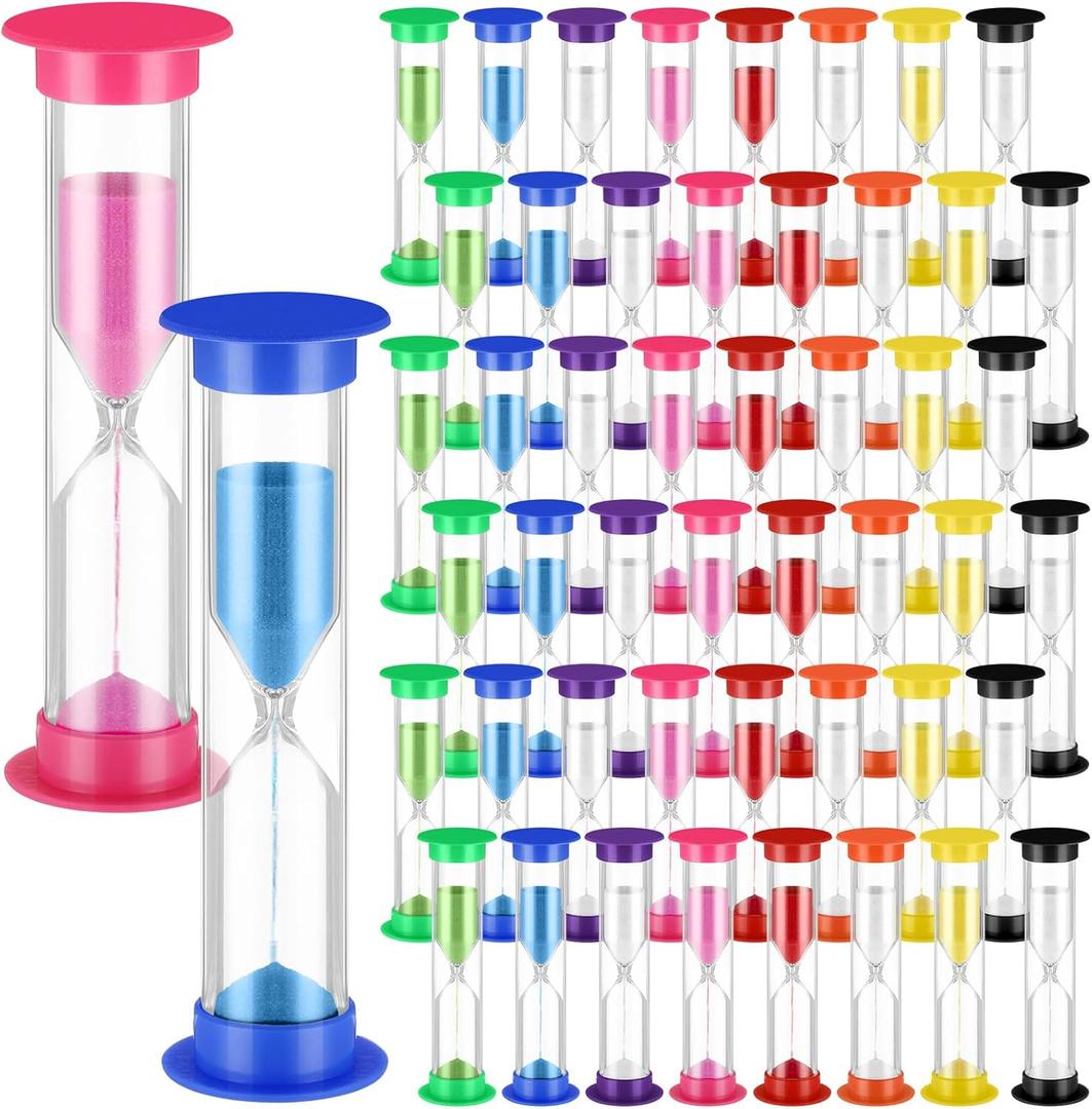 Relaxweex 48 Pcs 5 Minute Sand Timer Bulk Colored Plastic Mini Multicolor Hourglass Stand Timer for Classroom Teacher School Home Office Time Management (Vivid Color)