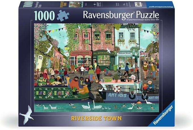 Ravensburger - Riverside Town - 1000 Piece Jigsaw Puzzle - Quaint Village on The Water - Vibrant, Rustic Scene of Yesteryear - Frameable - Premium Quality - Puzzles for Adults
