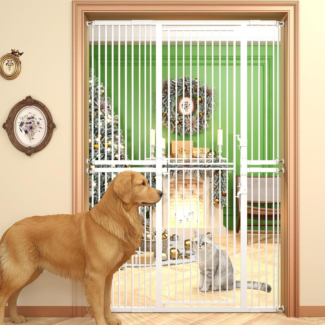 74.8" Extra Tall Pet Gate for Cat, 29.5"-51.6" Extra Wide Cat Gate with 8 Pressure Bolts, NO Drilling Pressure Mounted Tall Dog Gate Indoor, (White)