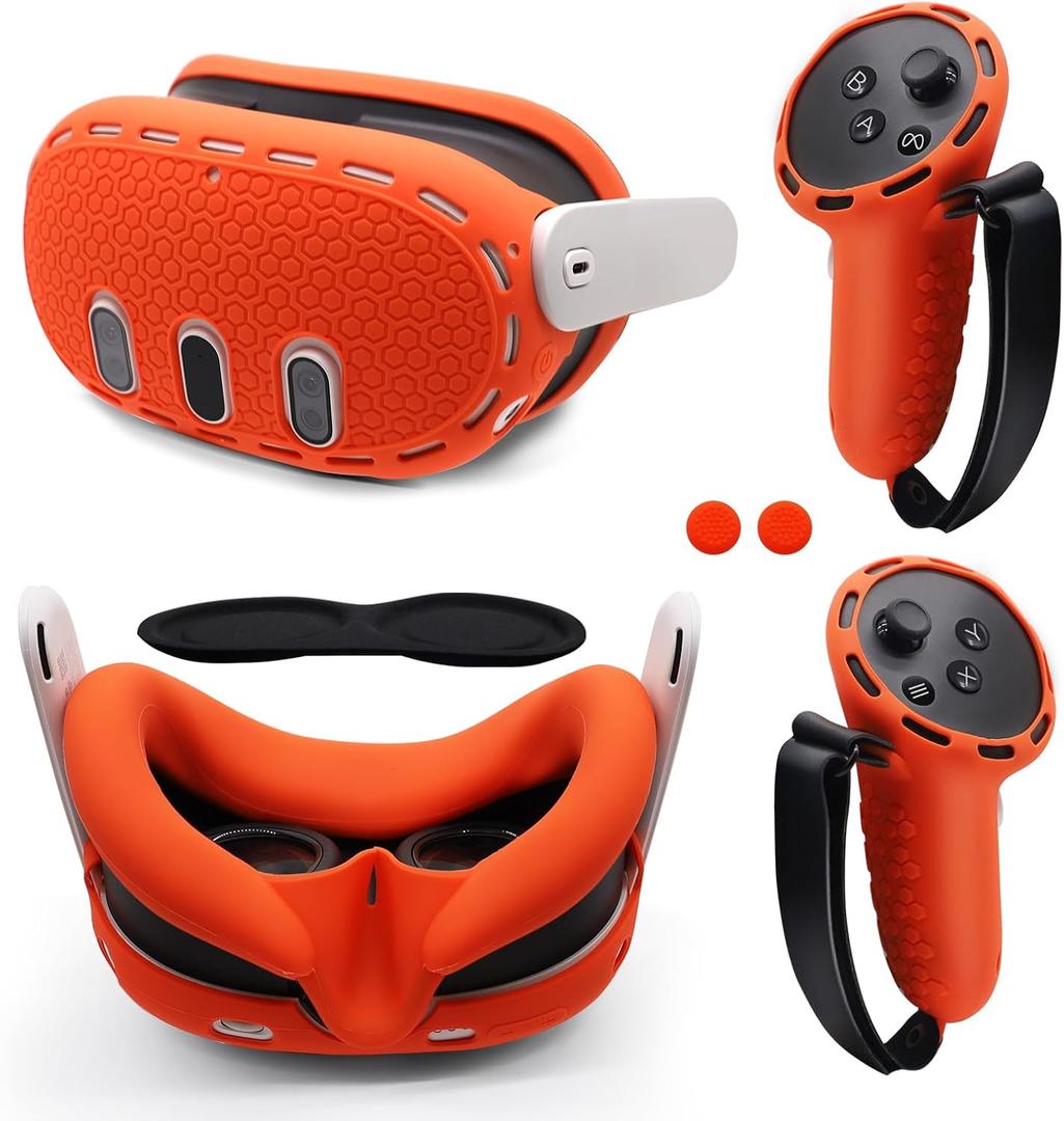 IFOYO 5-in-1 Silicone Protective Case Set for Meta Oculus Quest 3, Controller Grips Cover, VR Shell, Face Cover and Lens Protectors, Anti-Slip Full Protection