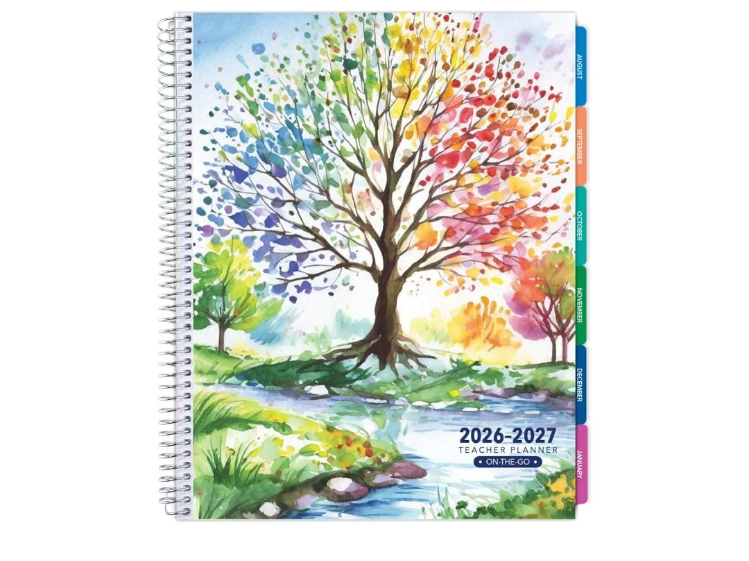 LITE TEACHER PLANNER - Aug 2026-Jul 2027, 8.5" x 11" Daily Weekly Monthly Organizers - Includes 7 Periods, Dated Calendar, Page Tabs, Bookmark, and Planning Stickers (Tree Seasons)