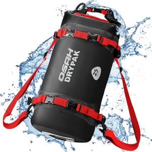 25L Waterproof Dry Bag - Motorcycle Luggage Tail Bag with Straps for Back Seat, Roll Top Lightweight Waterproof Backpack Sack for Travel, Swimming, Boating, Kayaking, Camping and Beach (Blackred)