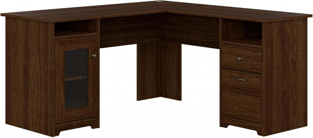 Bush Furniture Cabot 60W L Shaped Computer Desk with Storage in Modern Walnut, 60-inch Corner Table with Drawers for Home Office Workspace