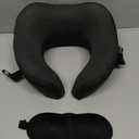 MLVOC Travel Pillow Memory Foam Neck Pillow, Adjustable Comfort Breathable Cover, Airplane Travel Set with 3D Sleep Mask, Earplugs Box, for Airplane, Car, Office, Home (Full Black)
