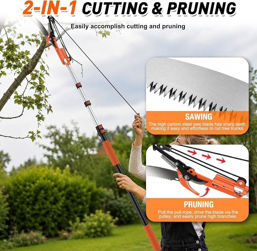 SISUPASSIE 26FT Reach Tree Trimmer, Telescoping Pole Saw with 5-20FT Extension Pole, Manual Tree Pruner Extendable for Yard, Garden, Patios