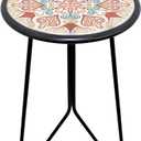 LIFFY Outdoor Metal Side Table,12" Small Outdoor Accent Table with Glass Top,Indoor Round Home Decorative End Table,Weather Resistant Patio Plant Stands Outside for Garden Bedroom Kitchen Balcony