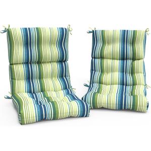 Outdoor High Back Patio Chair Cushions, Tufted Rocking Chairs Cushions, Adirondack Cushions for Garden Porch Home Office Chair Use, 44 x 22 x 4, 2 Pack,Stripe Blue Green