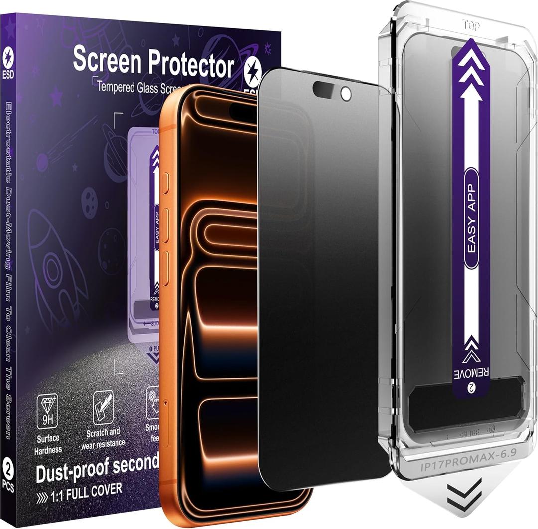 KUARMOR 2-Pack Matte Privacy Glass Screen Protector for iPhone 17 Pro Max,Anti-Glare & Anti-Spy,Anti-Reflection,Smooth as Silk,Military-Grade 9H Hardness,Easy Installation