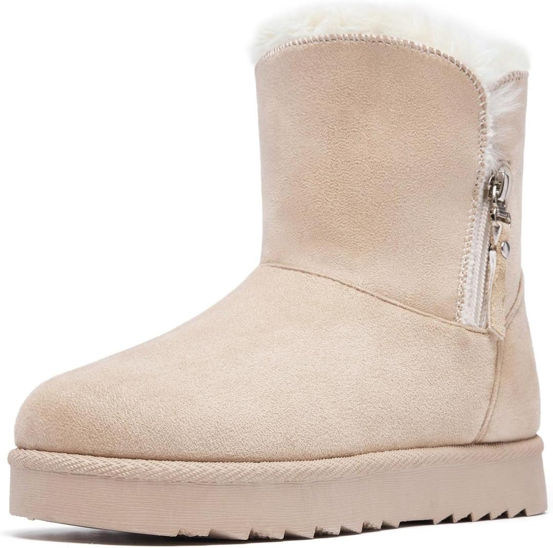 Winter Boots for Women Warm Ankle Boots Suede Faux Fur Lining Classic Zipper Anti-Slip Snow Booties Slippers Fashion Slip On Memory Foam Comfort Indoor & Outdoor Shoes 11