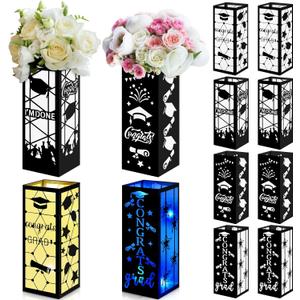 12 Pcs 2025 Graduation Table Decoration Class of 2025 Graduation Centerpiece Graduation Lantern Box for College School Graduation Party Supply Photo Prop, 4 Styles, 10.63 x 3.94 Inch(Black)