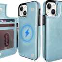 Wallet Case for iPhone 12 and 12 Pro 6.1", Compatible with MagSafe, Wireless Charging, Leather Card Holder Kickstand Protective Cover Magnetic Phone Flip Case-Sky Blue
