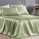FreshCulture Satin Sheets Twin XL Bed Set - 3 Piece Luxury Soft Silky Bed Sheets, Similar to Silk Sheet Set with 1 Deep Pocket Fitted Sheet, 1 Flat Sheet & 1 Pillowcase (Sage Green)