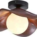 Modern Semi Flush Mount Ceiling Lights FixturesFarmhouse Woodgrain Lotus Leaf Moon Lampshade Flower Rustic Cottage Ceiling Light Close to Ceiling Lights for Kitchen Island, Balcony, Living Room