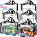 Toy Storage Bags 6 Packs, Kids Toy Storage Organizer with Zipper and Labels, PVC Clear Bags for Board Games, Books, Puzzles, Building Blocks(Large, Black)