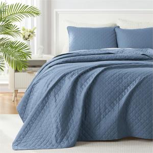 Homelike Moment California King Quilt Bedding Set, Bedspreads Cal King Size Lightweight Blue Quilts Set Soft Coverlet for All Season (05-diamond Blue)