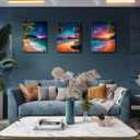 Weiyiart 3-Piece Tropical Beach Wall Art, Northern Lights Ocean Sunset Canvas Prints, Palm Tree Coastal Seascape Decor for Living Room Bedroom Bathroom Office, 12"x16" Set of 3