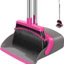 NACENA Broom and Dustpan Set, 52-in Long Adjustable Handle Broom Dustpan Combo with Dustpan Teeth to Automatically Clean Hair Suitable for Home Kitchen Office Hall FloorGrey&Rose