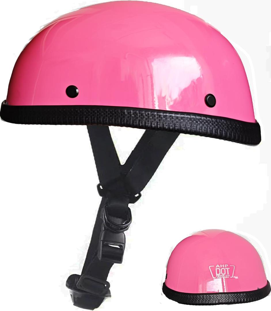 Motorcycle Half Helmet, DOT Approved Adult Men Women Retro Open Face Bike-Helmets, Bicycle/ Skateboard Helmet for Adults, Bike, Skate, Scooter, Longboard Half Shell Helmet (Pink, Large)