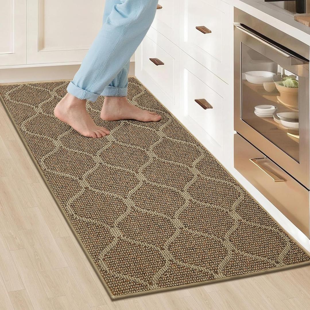 COSY HOMEER Kitchen Rug Non Slip Washable 24"x48", Absorbent Kitchen Mats for Floor, Runner Rugs for Kitchen Floor, 100% Polypropylene Kitchen Sink Rug (Beige)
