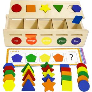 LOYUEGIYO Montessori Wooden Sorting & Matching Toy for Kid Toddler 1-3 Year Old, Baby 12+ Months, Color&Shape Learning Game Educational Toys for 1,2,3,4,5 Year Old Boys Girls Children