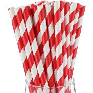100 Pcs Jumbo Smoothie Straws Bulk 7.75 x 0.4'' Red and White Large Paper Striped Straws Wide Disposable for Milkshakes Smoothies Bubble Tea DIY Christmas Party Drinking Favors