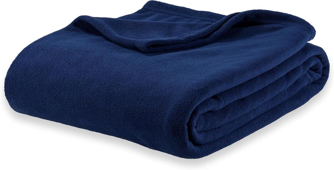 Berkshire Blanket Microfleece Queen Size Bed Blanket Navy, Lightweight Soft Breathable Plush Micro Fleece Blanket for Bed Couch Sofa, 90x90 Inches