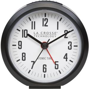La Crosse Technology 617-710B-INT 4-Inch Round Black Atomic Analog Alarm Clock