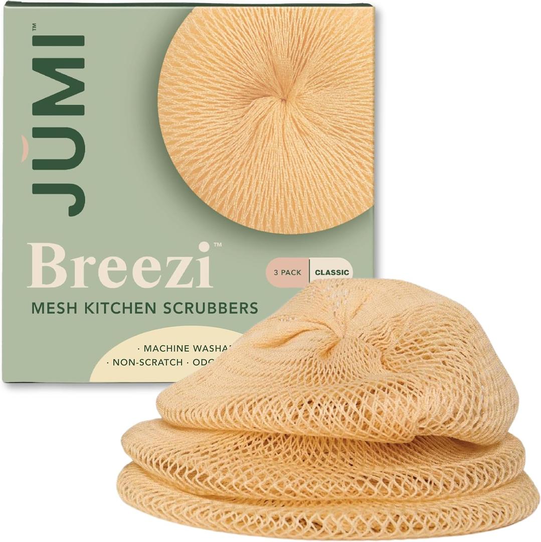 Dish Scrubber for Washing Dishes  JUMI Breezi Mesh Scrubbers 3-Pack, Non-Scratch, Multi-Purpose, Fast-Drying, Odor-Free Cleaning Scrubbers. Kitchen Sponges, Sponges Kitchen, Dish Sponge Alternative.