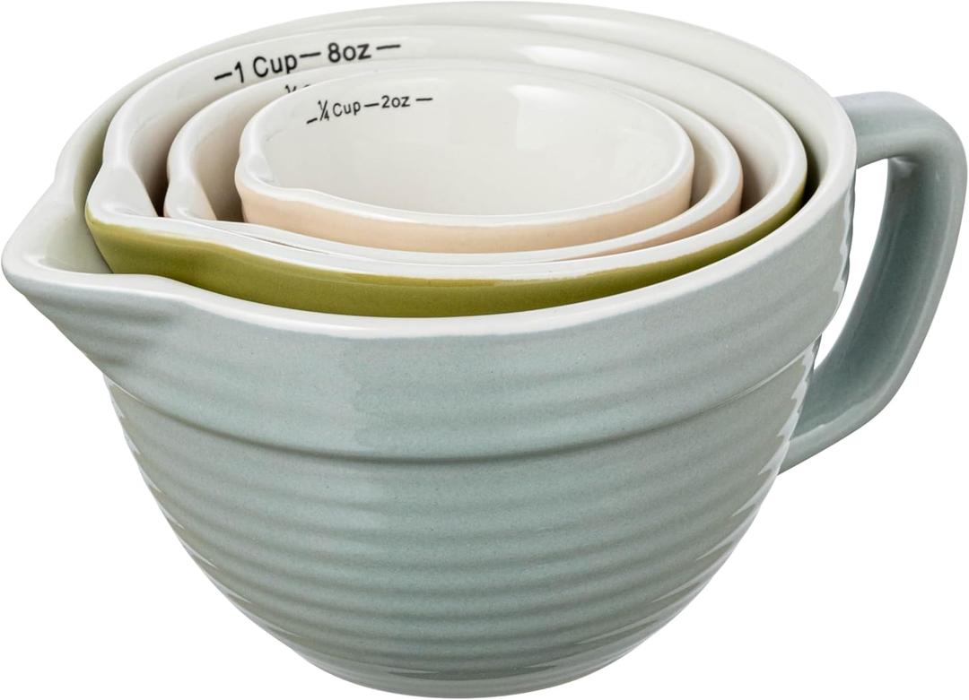 Stoneware Batter Bowl Measuring Cups, Set of 4 Sizes, Multicolor (Sky Blue)
