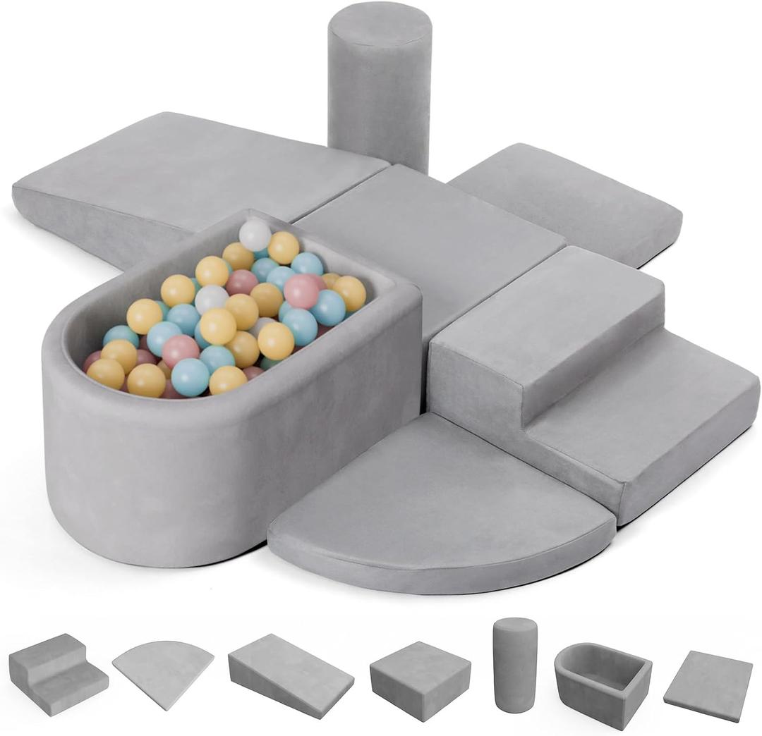 little dove 7-Piece Toddler Climbing Toys Indoor, Soft Foam Climbing Blocks with Ball Pit (Balls Not Included), Durable Climbing Toys for Toddlers 1-3, Climb and Crawl Play Set with Widended Velcro (Extra Large)