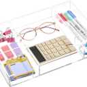 Acrylic Drawer Organizer Clear Desk Drawer Organizer Trays with Adjustable Compartments Desk Accessories for Office Stationery Makeup Silverware Bathroom(Adjustable)