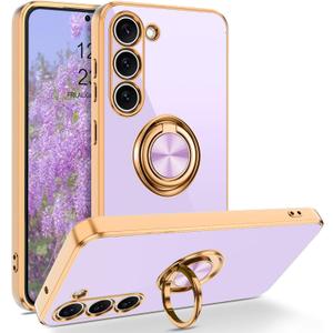 BENTOBEN for Samsung Galaxy S23 Case, 360 Ring Holder Kickstand Support Car Mount Elegant Plating Edge Slim Shockproof Soft TPU Protective Phone Cover for Samsung Galaxy S23 6.1" 2023, Light Purple
