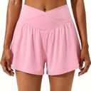 PrinStory Athletic Shorts for Women High Waisted Tennis Shorts Lightweight Workout Running Flowy Skorts (Small, Pink)