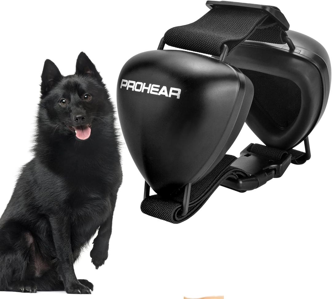 PROHEAR Dog Ear Muffs Hearing Protection for Dogs, NRR 28dB Noise Cancelling Headphones, Easy to Adjust Dog Hearing Protection Earmuffs for Thunder, Hunting, Tourism, Cars, Racing, Large Black