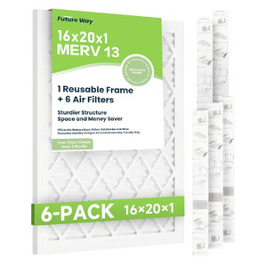 Future Way 16x20x1 Air Filters, 6-Pack with Reusable Frame, MERV 13, MPR 1900 AC Furnace Filters, Space Saving & Cost-effective
