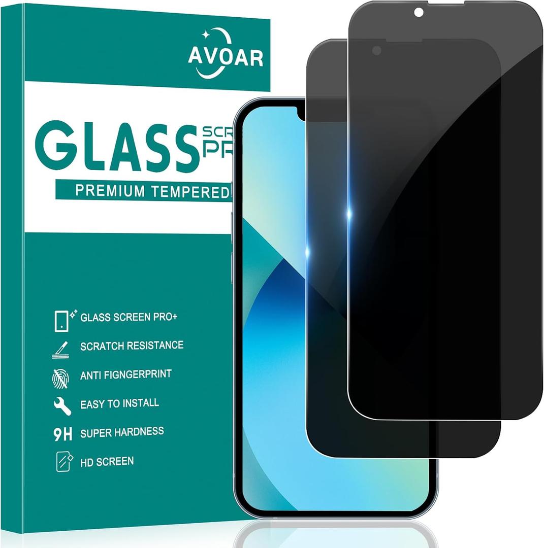 2 Pack Privacy Screen Protector for iPhone 14/iPhone 13/iPhone 13 Pro, Privacy Screen iPhone 13 6.1 Inch Tempered Full Screen Glass Film, Anti-Spy, Bubble Free, Case Friendly