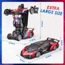 Holyton 1:10 Transforming RC Car, Large Gesture-Sensing Remote Control Car with One-Button Transformation, LED Lights, Fog Spray, 2 Rechargeable Batteries for 80-Min Playtime, Gift for Kids Ages 5-12