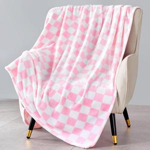 Edenleaf Pink Checkered Blanket, Ultra Soft Fleece Checkered Throw Blankets for Couch Bed and Travel, Luxury Throws for All Seasons, 50x60 Inch, Pink