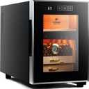 Woodronic Electric Cigar Humidor for 150 Cigars, 16L Humidor Cabinet with Temperature Control, Spanish Cedar Lined Shelf & Accessory Drawer, Digital Hygrometer & Crystal Gel Humidifier, Gift for Men (Stainless - Black)