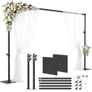 Backdrop Stand 6.5x10 ft Adjustable Photo Backdrop Stand Kit, Heavy Duty Pipe and Drape Photography Background Support with Flat Metal Base for Wedding, Party, Video Studio, Birthday, Black
