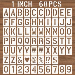1 Inch Letter and Number Stencils, 68 Pcs Reusable Plastic Alphabet Spray Paint Stencils for Painting on Wood, Wall, Fabric, Rock, Signage, Door Porch, DIY Art Projects